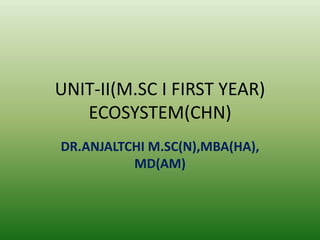 UNIT-II(M.SC I FIRST YEAR)
ECOSYSTEM(CHN)
DR.ANJALTCHI M.SC(N),MBA(HA),
MD(AM)
 