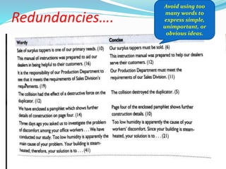 Redundancies….
Avoid using too
many words to
express simple,
unimportant, or
obvious ideas.
 