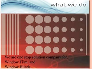 We are one stop solution company for, 
Window Film, and 
Window Blinds. 
 