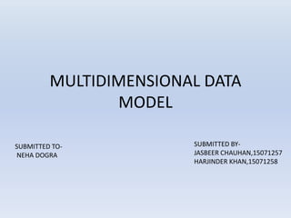 MULTIDIMENSIONAL DATA
MODEL
SUBMITTED BY-
JASBEER CHAUHAN,15071257
HARJINDER KHAN,15071258
SUBMITTED TO-
NEHA DOGRA
 