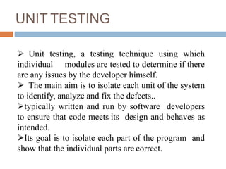unit testing | PPTX | Technology & Computing