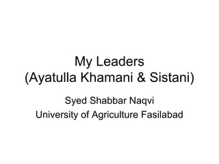 My Leaders
(Ayatulla Khamani & Sistani)
Syed Shabbar Naqvi
University of Agriculture Fasilabad
 