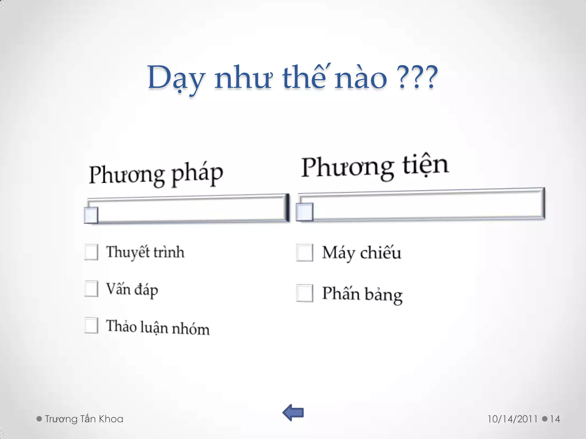 Dạy như thế nào ???




Trương Tấn Khoa                         10/14/2011   14
 