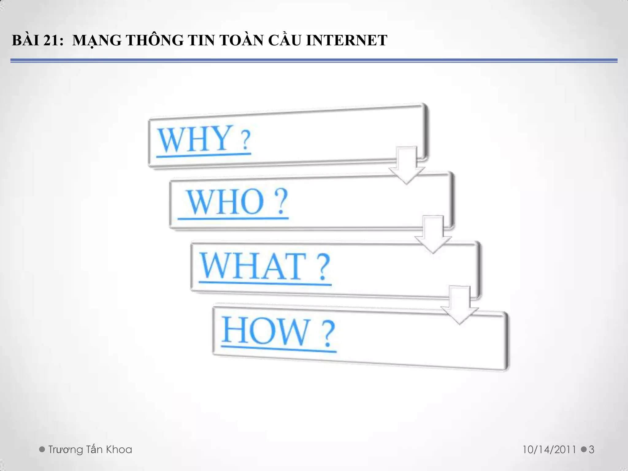 BÀI 21: MẠNG THÔNG TIN TOÀN CẦU INTERNET




   Trương Tấn Khoa                         10/14/2011   3
 