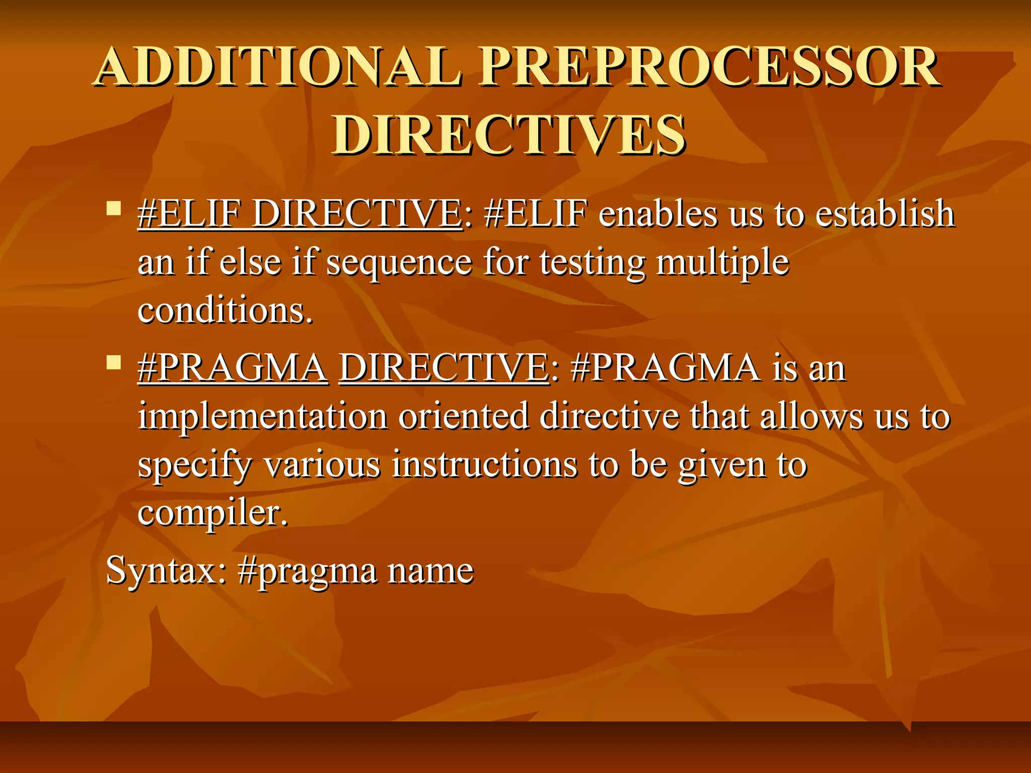 pre processor directives in C | PPT