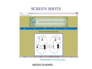SCREEN SHOTS 
Screen shot 1: Welcome page 
IBSDDS SCHEMES 
 