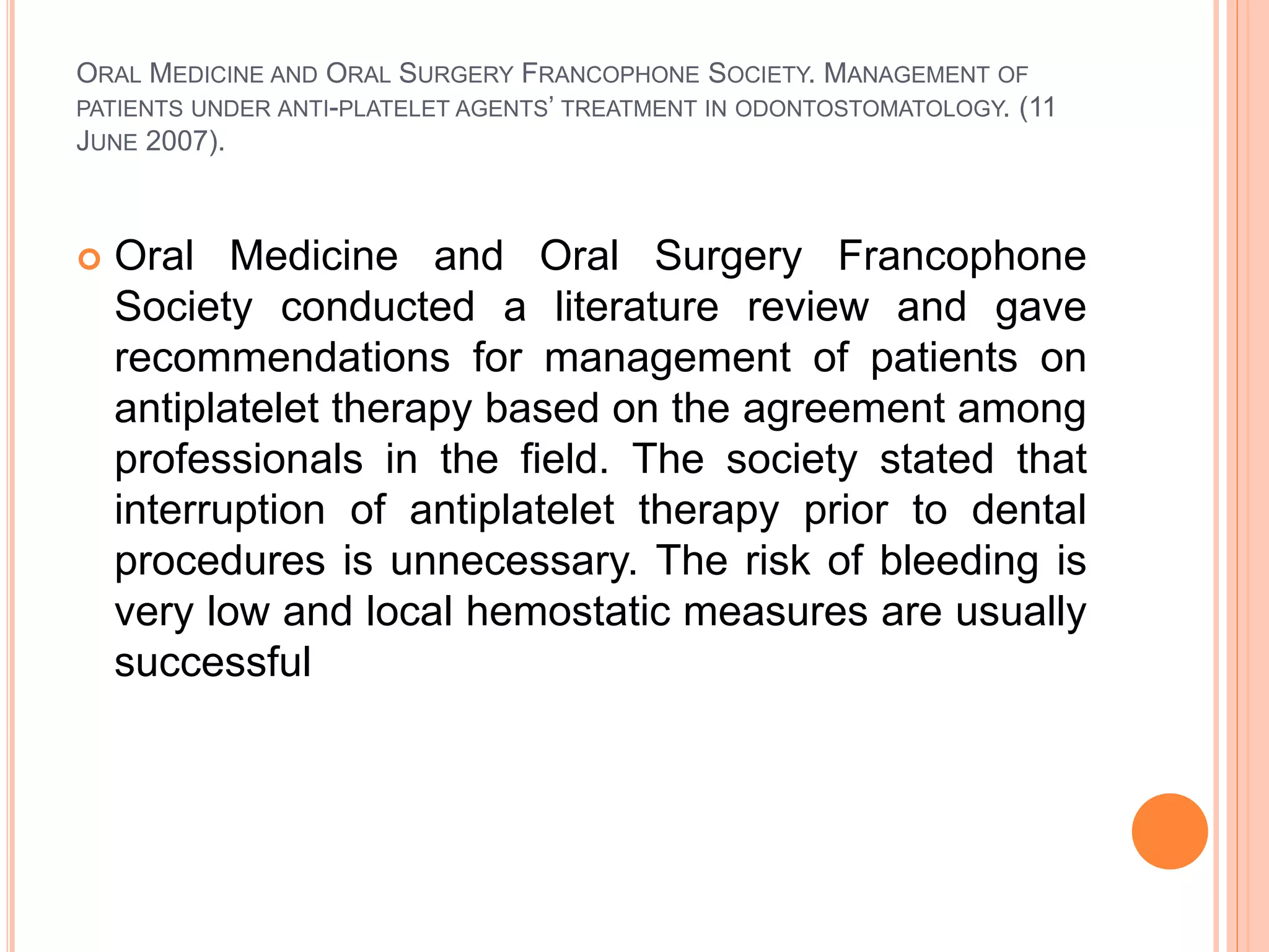 management of patients on oral anticoagulants & antiplatelet therapy ...