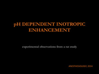pH DEPENDENT INOTROPIC
ENHANCEMENT
experimental observations from a rat study
ANESTHESIOLOGY, 2014
 
