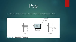 Pop
 The operation to remove the next item from the top of the stack
 