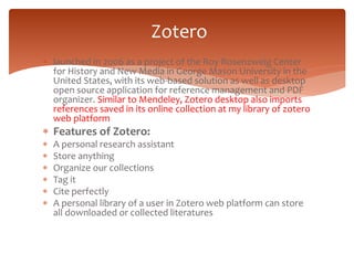 Comparison of selected reference management tools : A View | PPTX
