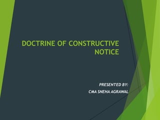 DOCTRINE OF CONSTRUCTIVE
NOTICE
PRESENTED BY:
CMA SNEHA AGRAWAL
 