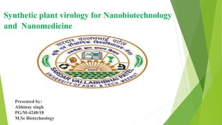 Synthetic plant virology for Nanobiotechnology
and Nanomedicine
Presented by:
Abhinay singh
PG/M-4240/18
M.Sc Biotechnology
 