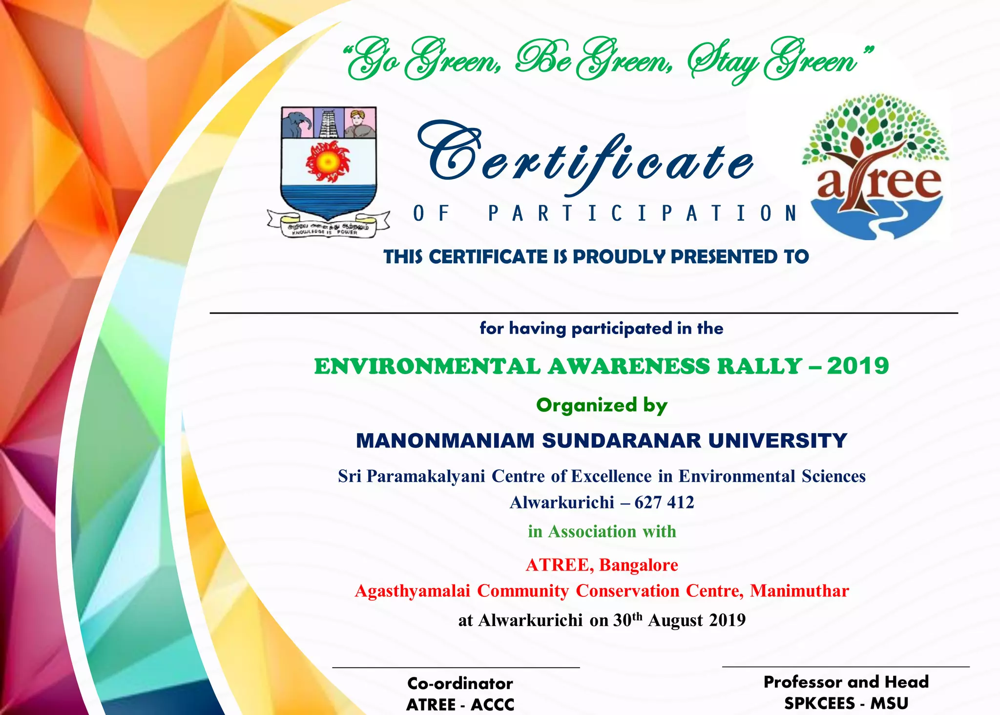 ENVIRONMENT AWARENESS RALLY CERTIFICATE TEMPLATE | PDF