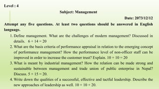 Level 4 Question Examples Nepal Bank Limited Past Questions for level 4 | PPTX