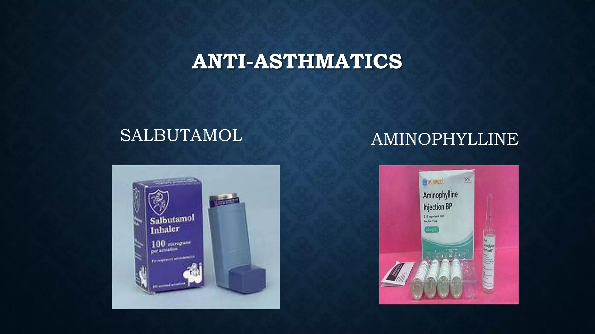 ANTI-ASTHMATICS
SALBUTAMOL AMINOPHYLLINE
 