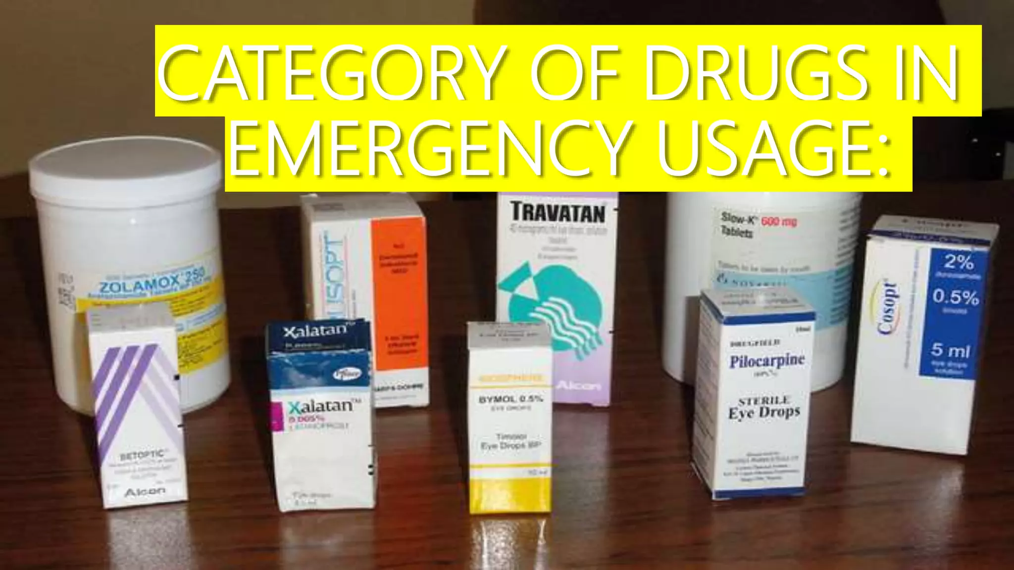 CATEGORY OF DRUGS IN
EMERGENCY USAGE:
 