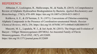 REFERENCE
Abbasian, F., Lockington, R., Mallavarapu, M., & Naidu, R. (2015). A Comprehensive
Review of Aliphatic Hydrocarb...