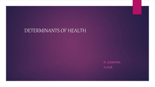 DETERMINANTS OF HEALTH
M .JOSEPHIN ,
TUTOR
 