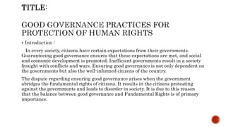 Good Governance Practices for protection of Human Rights (Discuss ...
