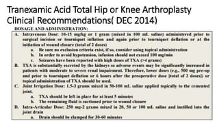 Tranexamic Acid Total Hip or Knee Arthroplasty
Clinical Recommendations( DEC 2014)
 