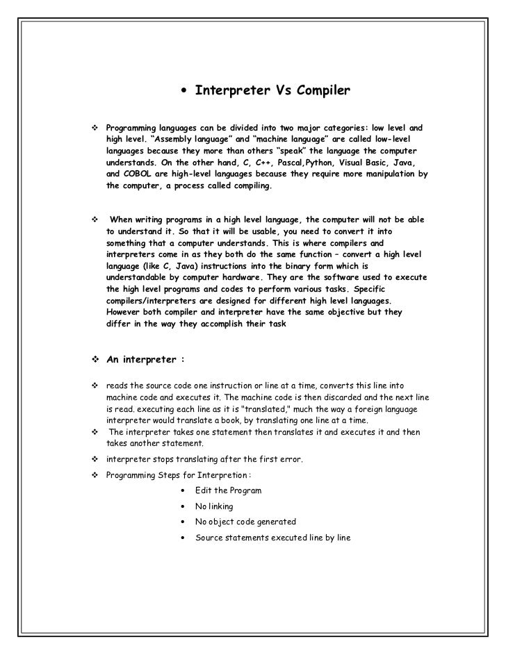 Major difference between compiler and interpreter - portdsae
