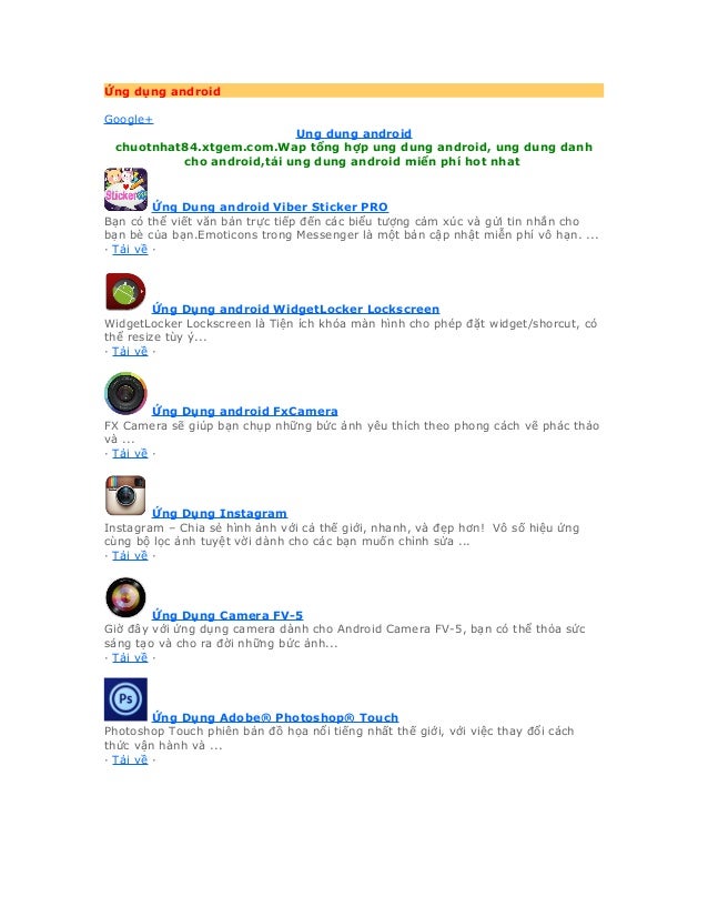 Ung dung android tai ung dung cho androi mien phi