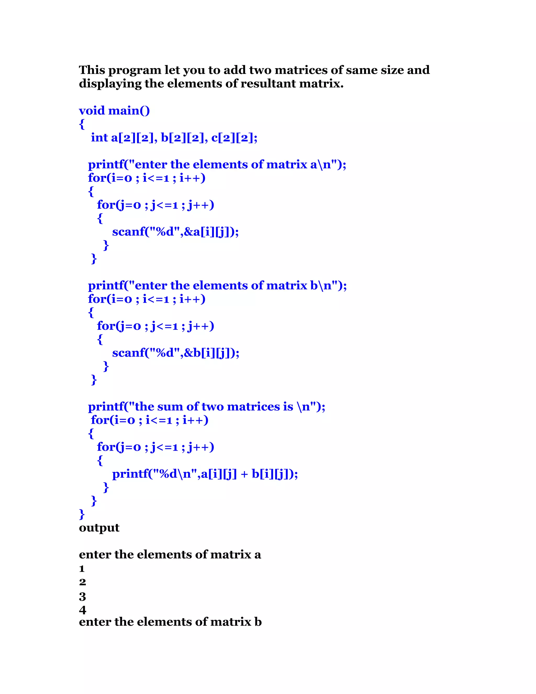 addition of two matrices | DOC