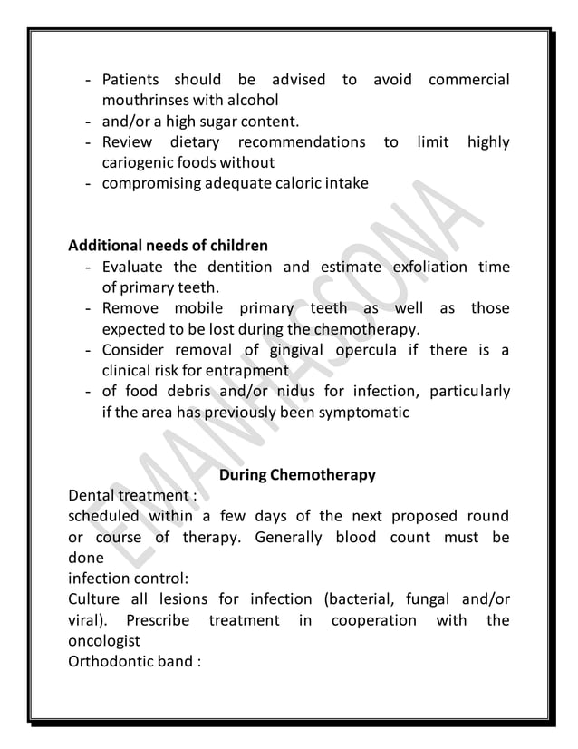 dental management of chemotherapy patients