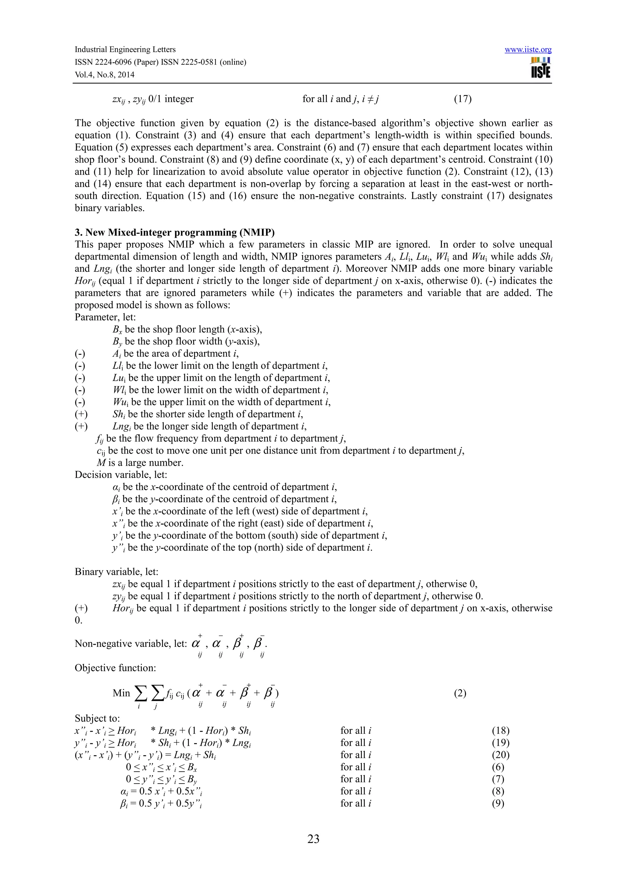 New mixed integer programming for facility layout design without loss ...