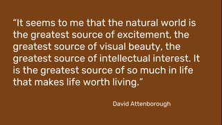 69 25.02.2021 NEW CO CONFIDENTIAL – Presentation title
“It seems to me that the natural world is
the greatest source of excitement, the
greatest source of visual beauty, the
greatest source of intellectual interest. It
is the greatest source of so much in life
that makes life worth living.”
David Attenborough
 
