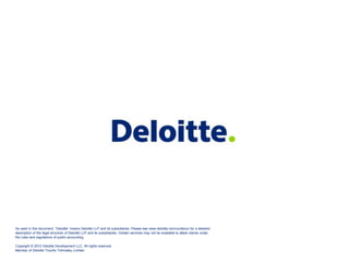 As used in this document, “Deloitte” means Deloitte LLP and its subsidiaries. Please see www.deloitte.com/us/about for a detailed
description of the legal structure of Deloitte LLP and its subsidiaries. Certain services may not be available to attest clients under
the rules and regulations of public accounting.
Copyright © 2012 Deloitte Development LLC. All rights reserved.
Member of Deloitte Touche Tohmatsu Limited
 