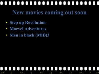 New movies coming out soon
     • Step up Revolution
     • Marvel Adventures
     • Men in black (MIB)3




>>     0   >>   1    >>      2   >>   3   >>   4   >>
 