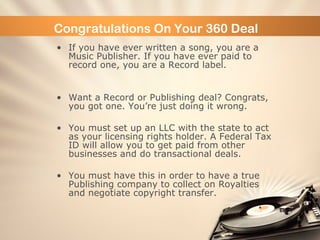 <ul><li>If you have ever written a song, you are a Music Publisher. If you have ever paid to record one, you are a Record ...