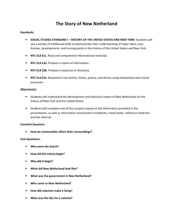 New Netherland Lesson Plan L D Orazio
