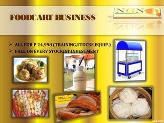 FOODCART BUSINESS
 ALL FOR P 24,998 (TRAINING,STOCKS,EQUIP.)
 FREE ON EVERY STOCKIST INVESTMENT
 