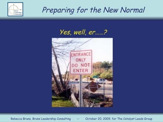 Yes, well, er……? Preparing for the New Normal Rebecca Bruns, Bruns Leadership Consulting  --  October 20, 2009, for The Catalyst Leads Group 