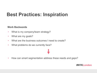 #NYKLondon
Best Practices: Inspiration
Work Backwards
• What is my company/team strategy?
• What are my goals?
• What are ...