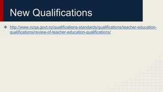 New Qualifications
❖ http://www.nzqa.govt.nz/qualifications-standards/qualifications/teacher-education-
qualifications/review-of-teacher-education-qualifications/
 