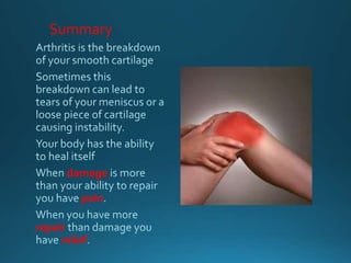 Summary
damage
pain
repair
relief
 