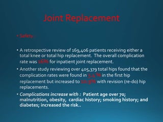Joint Replacement
• Safety :
16%
3.4 %
10.9%
 