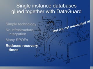 Single instance databases glued together with DataGuard Simple technology 
