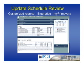 Update Schedule Review
Customized reports – Enterprise - myPrimavera
 