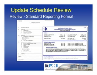 Update Schedule Review
Review - Standard Reporting Format
 