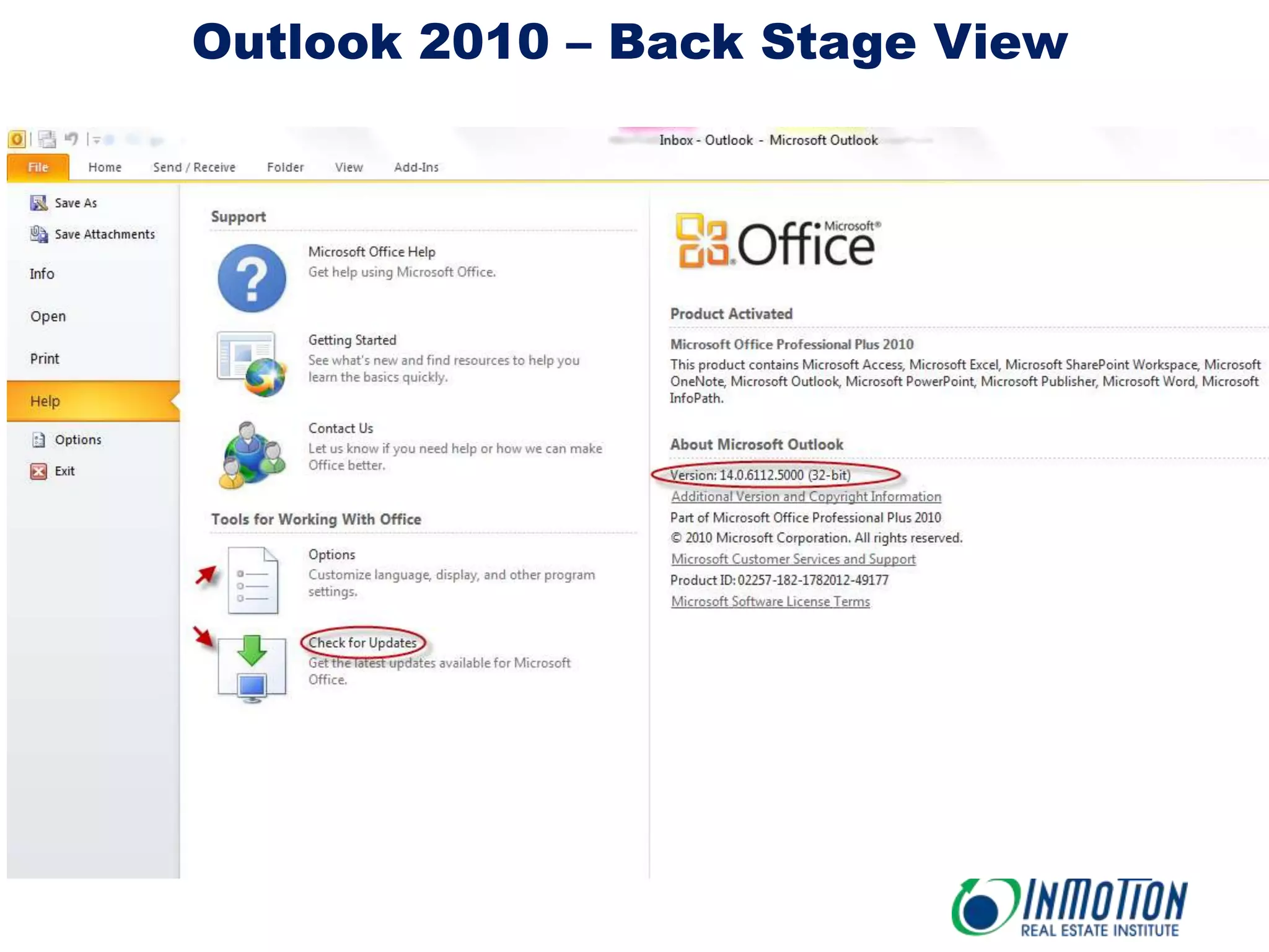 Outlook 2010 – Back Stage View