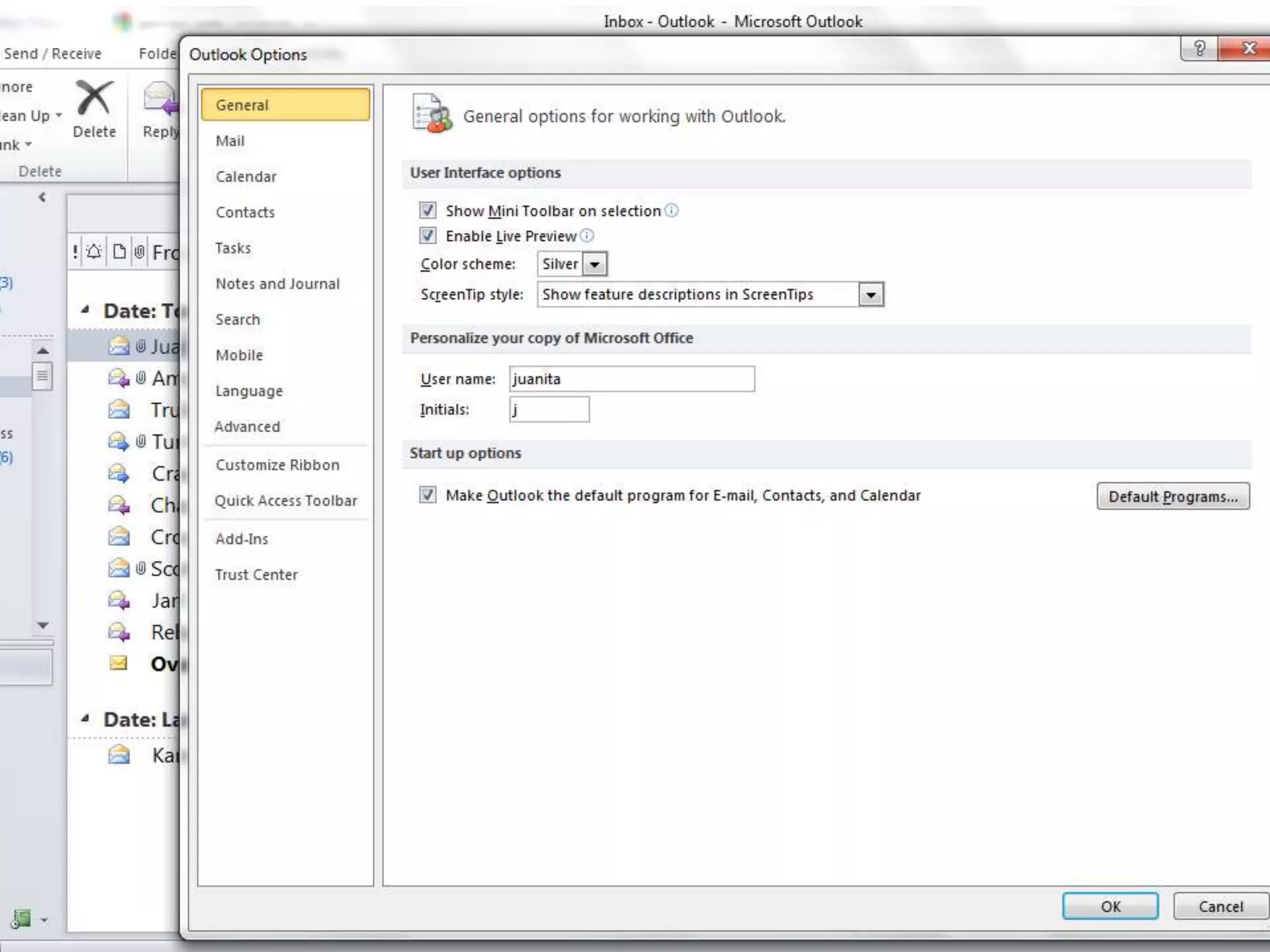 Outlook 2010 – Back Stage View