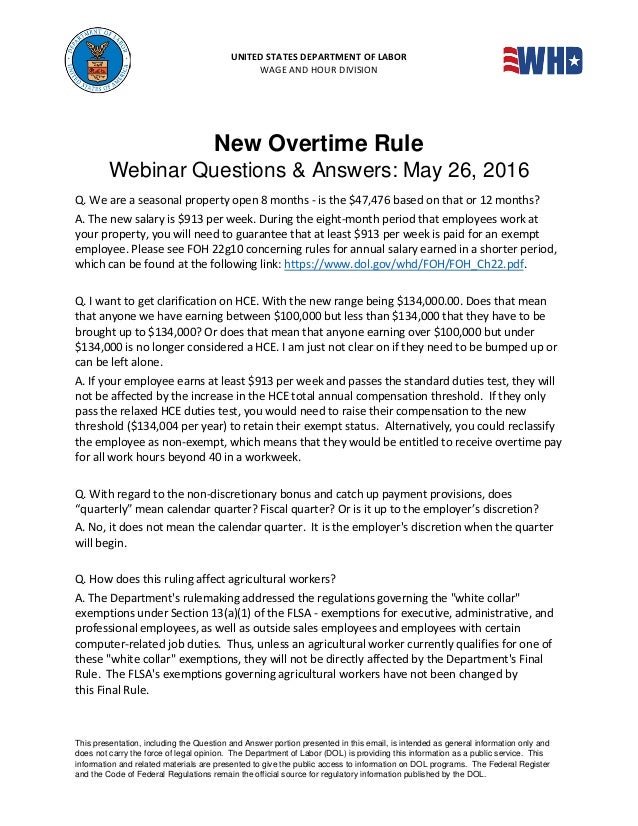 great questions and answers from dols overtime exemption webinar 5 2 overtime calendar