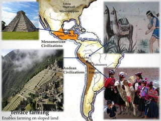 Terrace farming
Enables farming on sloped land
 