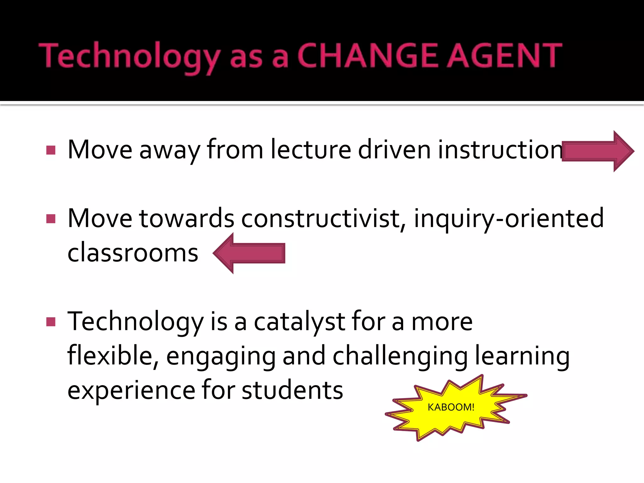 “ By 2020, America will once again have the highest proportion of college graduates in the world.” — President Barack Obama, Address to Congress, February 24, 2009 “ We are now, however, at an inflection point for a much bolder transformation of education powered by technology. This revolutionary opportunity for change is driven by the continuing push of emerging technology and the pull of the critical national need to radically improve our education system” (p. ix). http:// www.ed.gov/technology/netp-2010 
