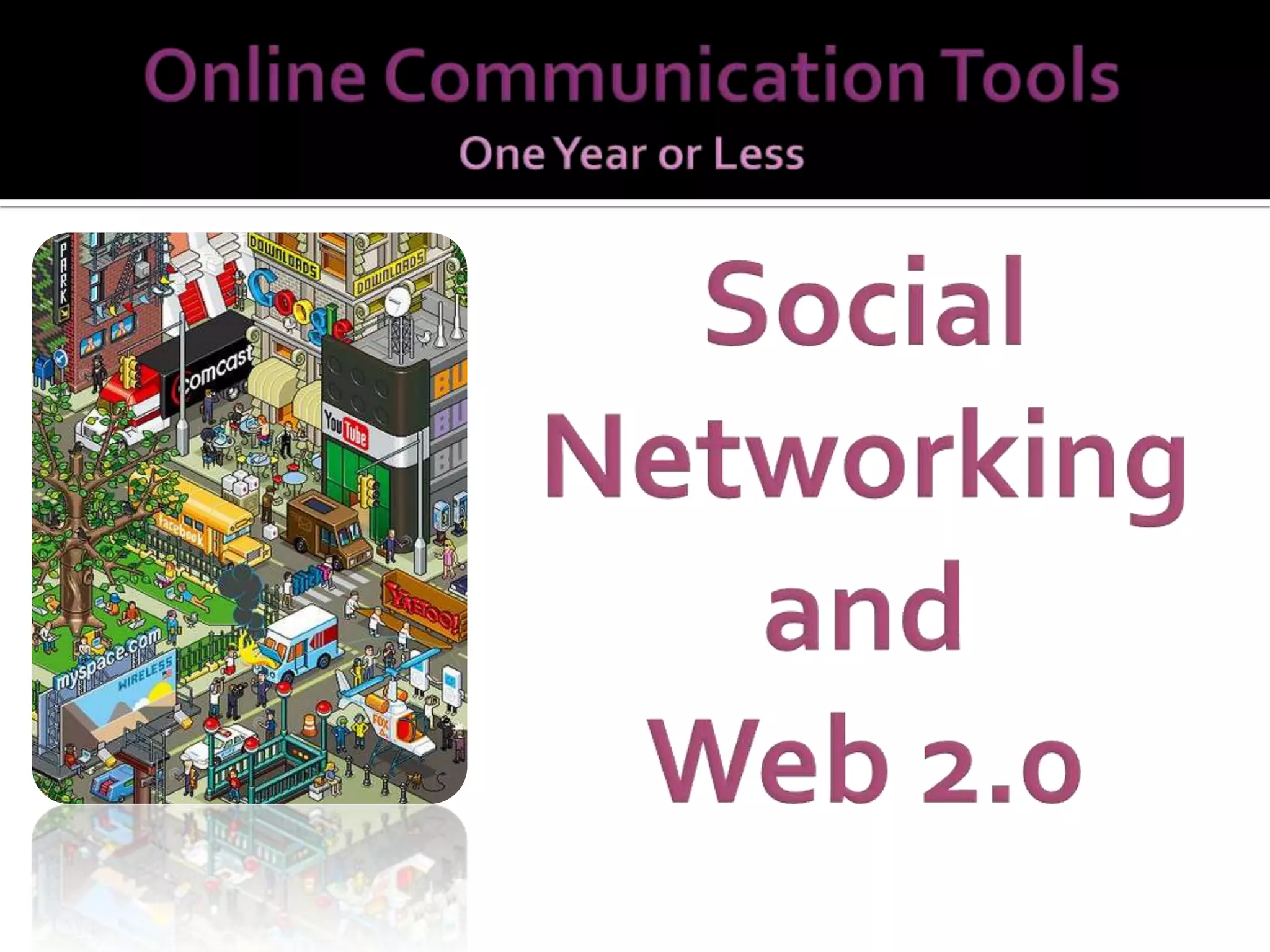 Virtual Workplaces: Integrated media  - 2D and 3D LMS: Moodle , Blackboard, Sakai Social Networking Platforms: Ning ,  Facebook ,  Diigo ,  Glogster 3D Virtual Worlds: Active Worlds , Second Life 