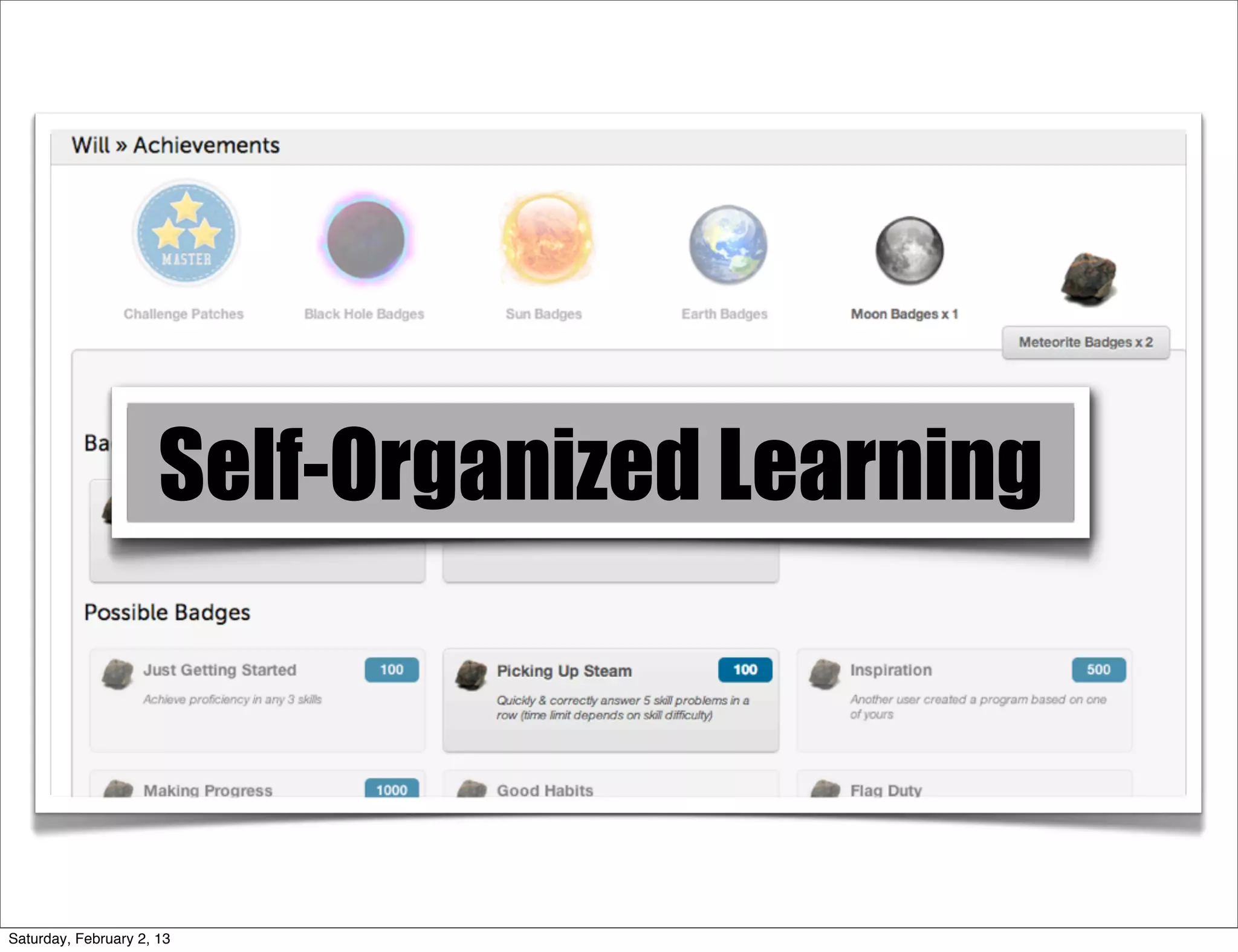 Self-Organized Learning



Saturday, February 2, 13
 